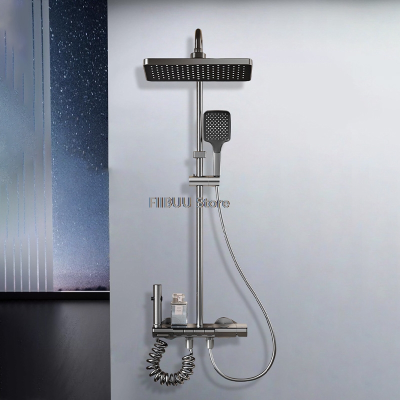 Home Outlet Bathroom - LED-Display-Duschsystem mit großem Duschkopf, verstecktem Wasserfallauslass,