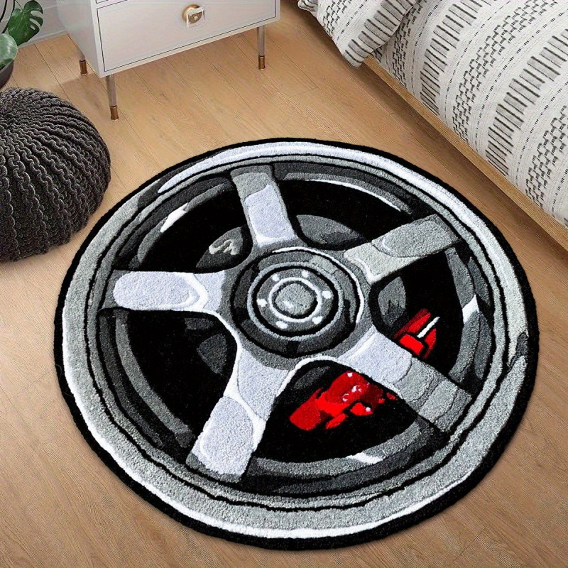 Home Bathroom Door Design - VIKAMA Auto-Felgen-Design Runder Teppich Weicher Plüsch-Schlafzimmerteppich