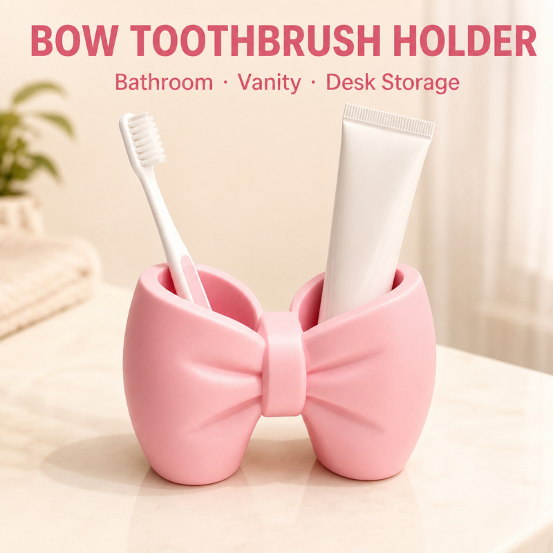 Home Goods Bathroom Storage - Bow Zahnbürstenhalter, niedlicher Badezimmer-Organizer, Kunststoff-Aufbewahrungsbecher für