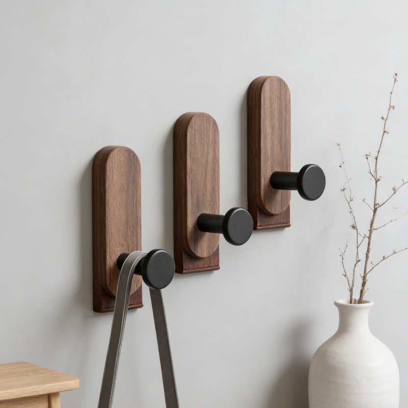 Robe Hook Adhesive - Selbstklebende Walnussholz-Wandhaken ohne Bohren für Mantel,