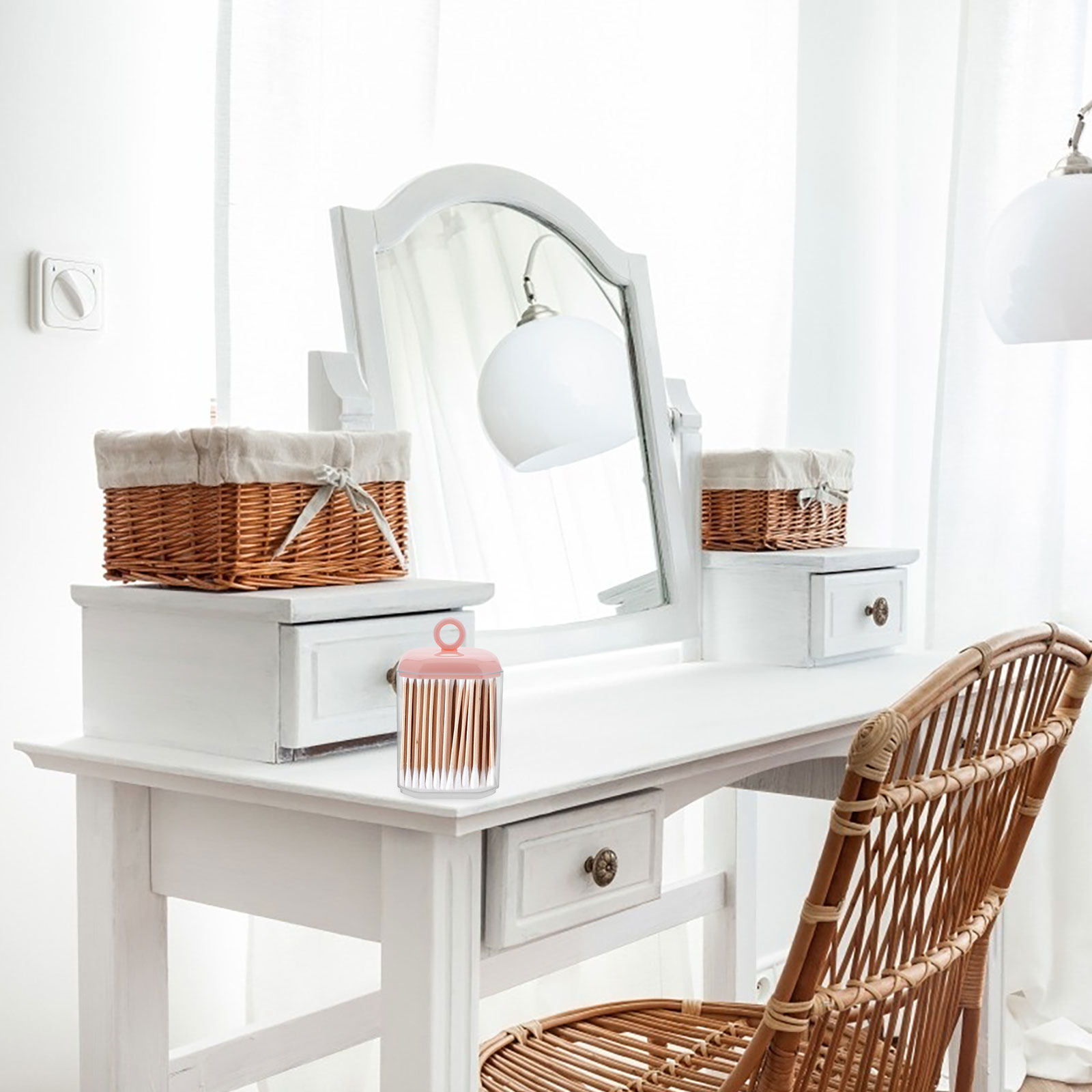 Home Essentials Bathroom Storage - Desktop-Wattestäbchen-Aufbewahrungsbox mit Deckel, eleganter Make-up-Organizer für