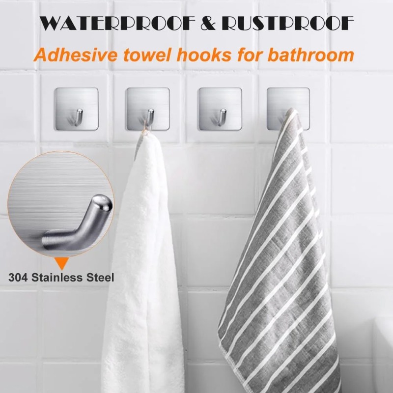 Home Goods Bathroom Storage - 4 Stück Selbstklebende Edelstahl-Haken ohne Bohren,