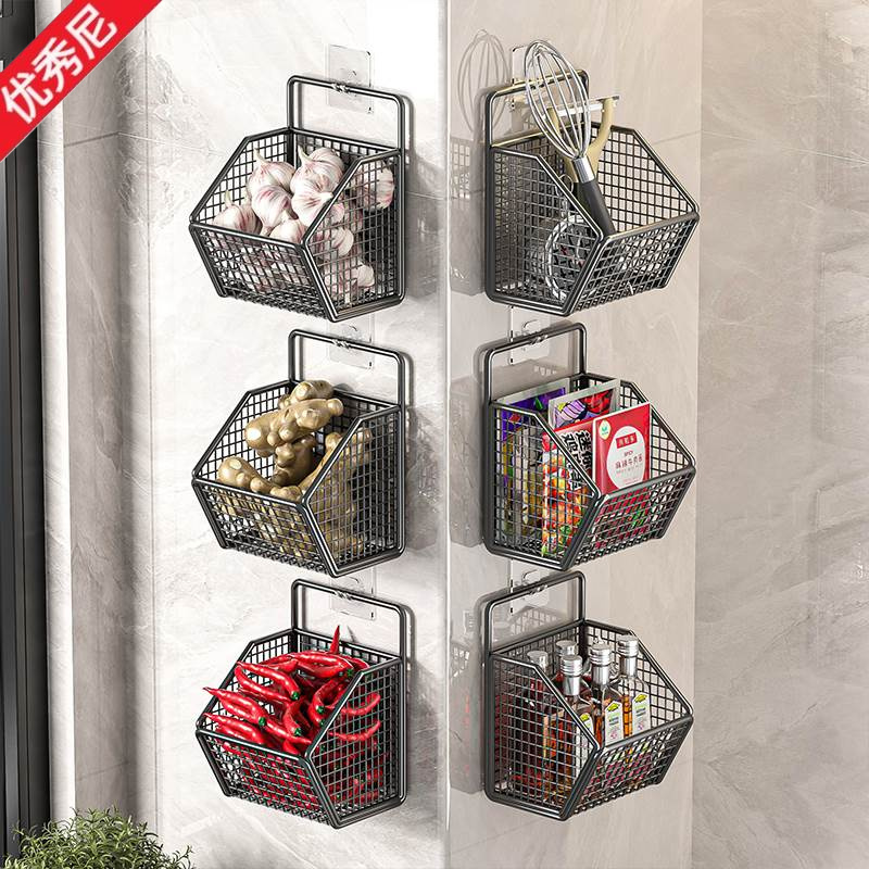 Home Essentials Bathroom Storage - Wandmontierte Küchen-Aufbewahrungsbox Knoblauch-Zwiebel-Ingwer-Halter Edelstahl Badezimmer-Organizer Haushaltsbedarf