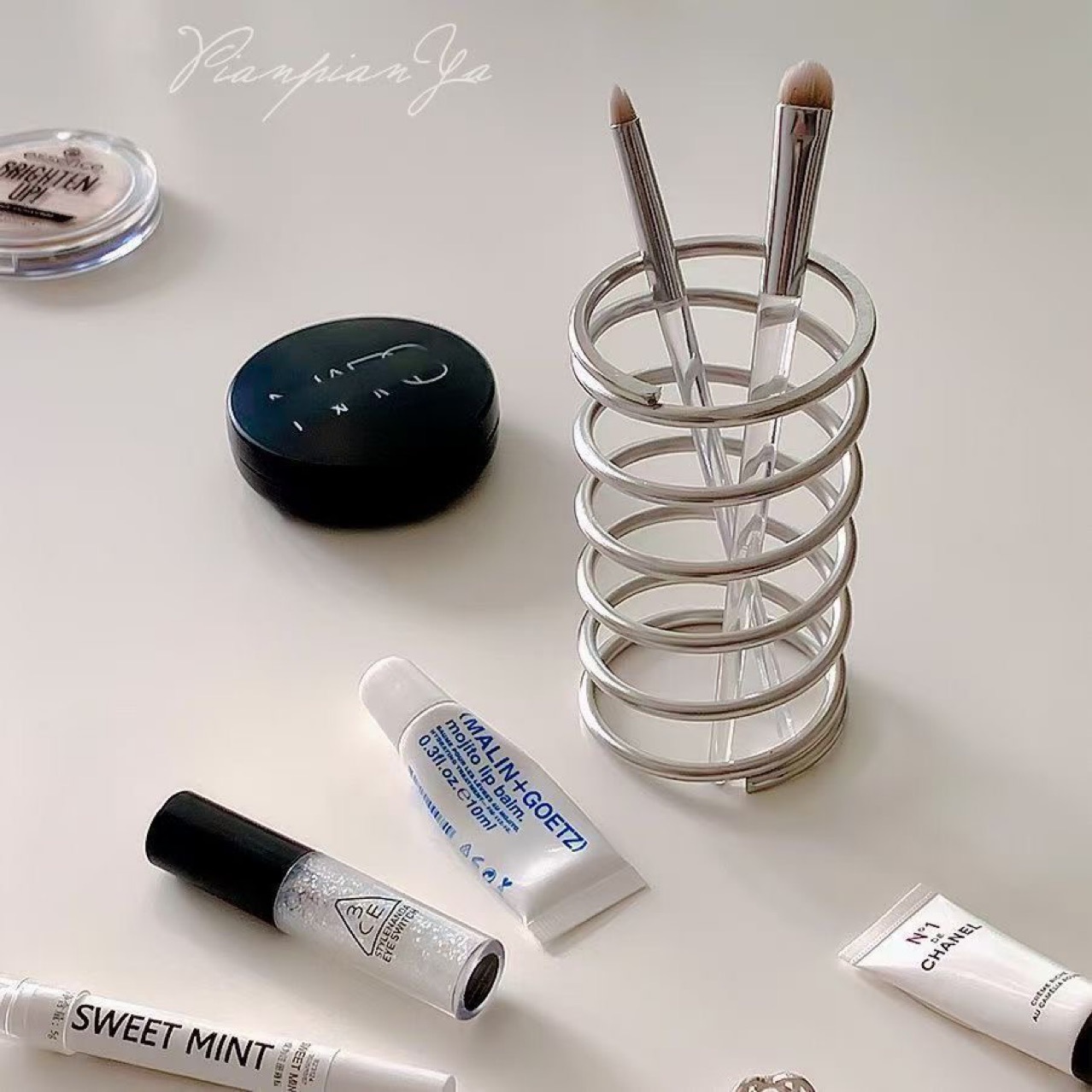Home Creation Bathroom - Edelstahl-Zahnbürstenhalter Metall-Badezimmerzubehör für Zahnpasta und Make-up-Pinsel